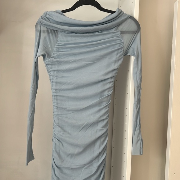 Bumpsuit Maternity Off The Shoulder Soft Mesh Dress Blue Size Small - Picture 8 of 13